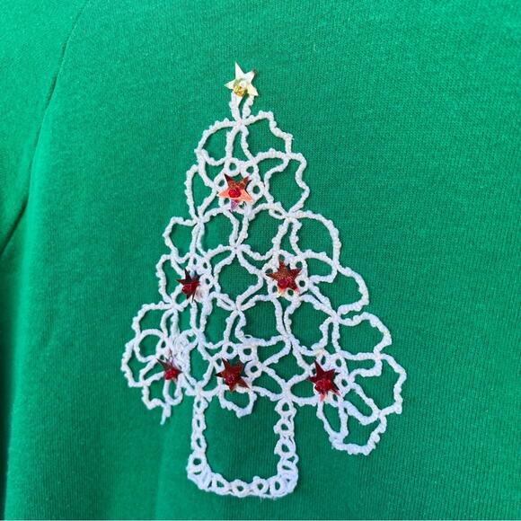 Vintage Ugly Christmas granny sweatshirt crochet Christmas tree - Picture 2 of 4